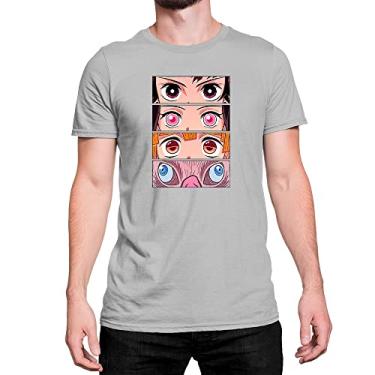 Imagem de Camiseta T-Shirt Demon Slayer Olhos Eyes Personagens Cor:Cinza;Tamanho:P