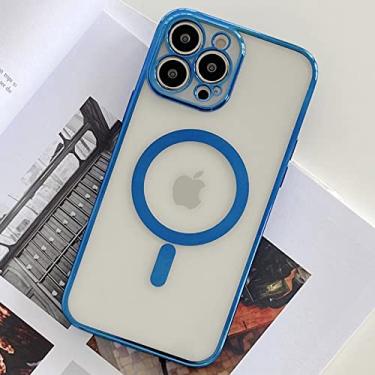 Imagem de Estojo de carga magnética sem fio para iPhone 14 13 12 Mini 11 Pro Max XR XS 8 Plus Revestimento de luxo Capa transparente de silicone macio, azul, para iPhone 13 Pro