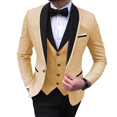 Imagem de Blazer masculino jaqueta blazer de casamento 3 peças ternos sólidos trespassado para jantar, baile, amarelo, 6GG (210