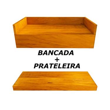 Imagem de Bancada + Prateleira para Banheiro Fabricados em Madeira De Demolição 90x40cm