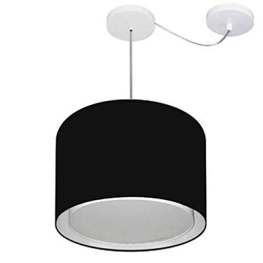 Imagem de Lustre Pendente Cilíndrico com Desvio de Centro Cúpula Tecido 30/40x35 cm, Vivare Iluminação, Pendente4312 PR, Preto, Médio