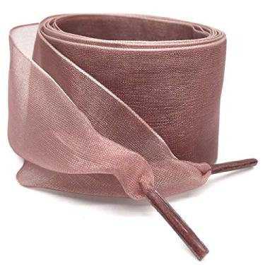 Imagem de WEGOODZF Cadarços de fio de neve planos: cadarços de sapato de seda de 4 cm de largura para tênis - 2 pares, 15 marrom rosa, 31"Inch (80CM)