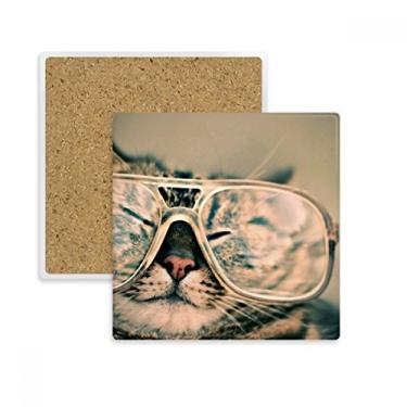 Imagem de Óculos de animal com foto de gato e porta-copos quadrados, porta-copos para caneca com suporte de subplaca pedra isolante