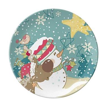 Imagem de Prato de Natal boneco de neve floco de neve para cachorro decorativo de porcelana Salver louças de jantar