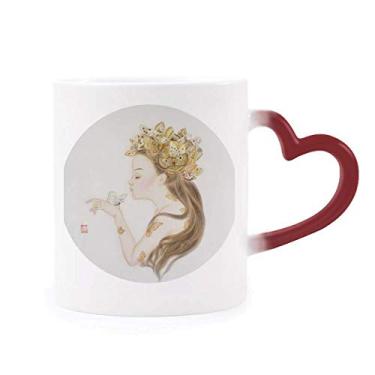 Imagem de Pretty Girl Caneca com pintura chinesa sensível ao calor vermelha muda de cor