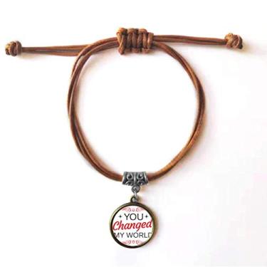Imagem de DIYthinker Pulseira You Changed My World Dia dos Namorados Pulseira de couro com corda de couro marrom joia presente