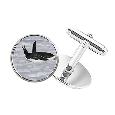 Imagem de DIYthinker Abotoaduras de pino com botão redondo com imagem de pinguim da Antártica preta água