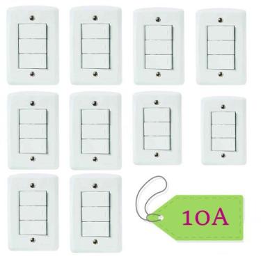 Imagem de Kit 10Un Conjunto 4X2 3 Interruptores Simples 10A 250V Lux2 - Tramonti