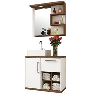 Imagem de Conjunto Banheiro Gabinete Suspenso 70cm Com Armário E Cuba Veneza B06 Branco Nogal - Lyam Decor