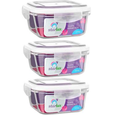 Imagem de Kit 3 Pote De Vidro Com Tampa Hermética Vasilha Microondas 320 ml Starlux
