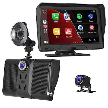 Imagem de XRC TECH Tela sensível ao toque IPS de 7 polegadas, navegação portátil para carro, câmera de painel de lente dupla 1080p para leitor de multimídia automático Android sem fio, Bluetooth, mãos livres, link espelhado, FM/USB/TF