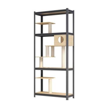Imagem de Casa de gato gaiola de gato armação de aço rack para gatos estrutura de escalada grande de madeira montada na parede de gato poste arranhador de gatos multicamadas árvore de gato e ninho de gato em um armário de vila de gato