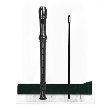 Imagem de Mr.Power Soprano Gravador para estudantes iniciantes, escolares, estilo alemão, chave C, 8 furos, instrumento de 3 peças com haste de limpeza, gráfico de dedos, bolsa de embalagem (preto)