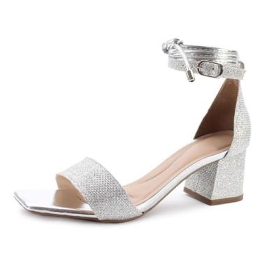 Imagem de Sandália Re&Ton Salto Baixo Brilho Amarração Feminina BL29 (Prata, BR, Adulto, Numérico, 35)
