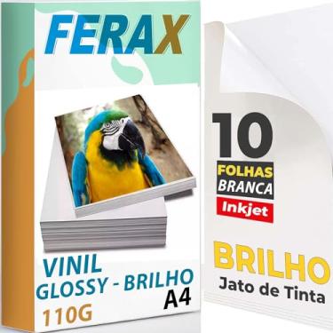Imagem de 10 Vinil Adesivos Branco Brilho para impressora Jato De Tinta A4 Prova Dágua. 10 folhas Glossy Papel Vinil adesivo fotográfico brilhante para impressão de Foto artesanato e brindes. Pode usar resina