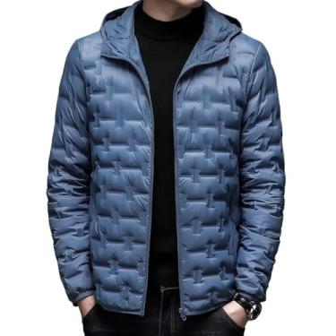 Imagem de nonono HM Casaco masculino quente com capuz jaqueta leve de penas de pato jaqueta curta branca jaqueta bomber zíper manga longa sólido agasalho 1, Azul, XXG