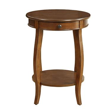 Imagem de Mesa de cabeceira redonda moderna, mesa lateral de cabeceira vintage com 1 gaveta e prateleira de armazenamento aberta, mesa lateral de sofá industrial para sala de estar, quarto e espaços pequenos