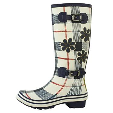 Imagem de Evercreatures Botas de chuva femininas à prova d'água, sapatos de jardim, uso ao ar livre, com palmilha confortável até o joelho, botas de chuva de borracha, botas de chuva, galochas, Flores brancas