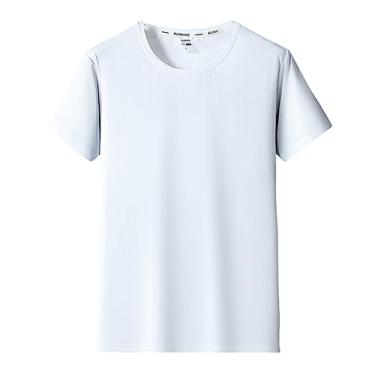 Imagem de Camiseta masculina atlética de manga curta com absorção de umidade, lisa, lisa, secagem rápida, treino elástico, Branco, 3G