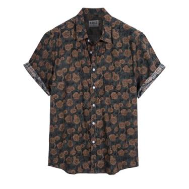 Imagem de MOHEZ Camisa masculina casual havaiana bolso frontal verão floral camisa manga curta camisa de praia tropical abotoada, Cinza 12, M