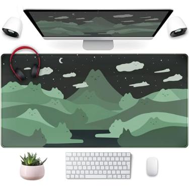 Imagem de Mechanical Cattle Tapete de Rato de Gato Verde Anime Kawaii Desenho Animado, 80 cm x 40 cm, Borracha Natural Antiderrapante + Têcido Fino Impermeável, Mousepad para Jogos e Tarefas Diárias