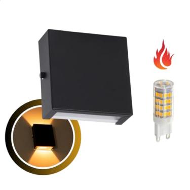 Imagem de Arandela Externa Mini Slim + LED G9 Luminária de Parede Muro 2 Fachos 2 Focos Em Alumínio Interna - 143 (Preto, Lâmpada Branca Quente)