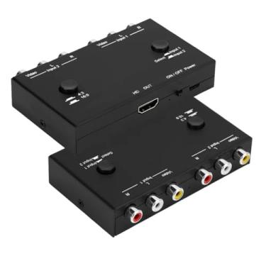 Imagem de NAKVMN Conversor AV para HDMI de 2 portas, 2 adaptadores RCA para HDMI, suporta saída HD 4: 3/16,9, compatível com WII/N64/PS1/PS2/PS3/VHS/VCR/DVD Players etc