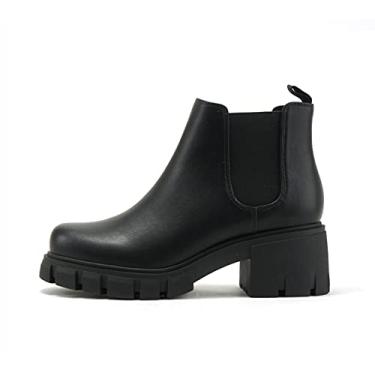 Imagem de Soda Feminino Pioneer ~ Lug Sole Salto Médio Chelsea Fashion Ankle Boot com Elástico Duplo Gore (Preto, Numeric_7_Point_5)
