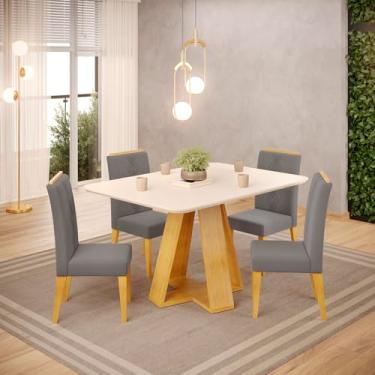 Imagem de Conjunto Sala de Jantar 4 Cadeiras Tampo de Vidro Dj Móveis Kiara Cedro Yasmin Veludo Lunar