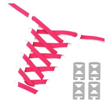 Imagem de Elastic No Tie Shoe Laces Anchors Flat Shoelace Lock Clip for Adults and Kids Tieless Shoelaces for Sneakers(Rose red)