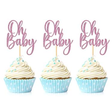 Imagem de 24 Pieces Oh Baby Cupcake Topper Pink Glitter Baby Shower Cake Decorations Boys Girls Birthday Party Supplies