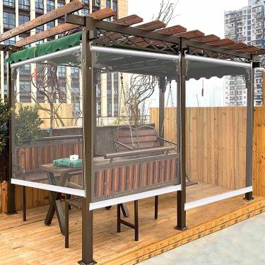 Imagem de Cortina de rolo transparente para pergola externa pergola cortina de rolo persianas para janela de varanda persianas transparentes de plástico com encaixe para ambientes internos e externos,