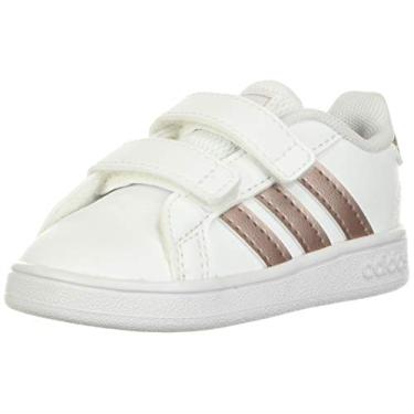 Imagem de adidas Tênis infantil unissex Grand Court, White/Copper Metallic/Glow Pink, 5 Toddler