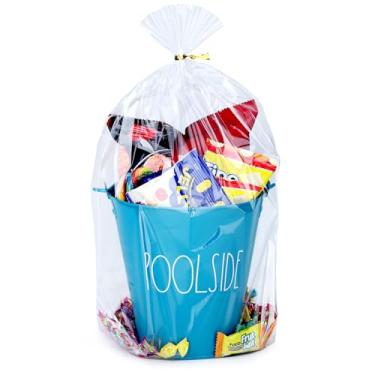 Imagem de ZIMCEMS 50 peças, sacos de reforço inferior de 28 x 35 cm, sacos de embrulho de celofane transparente, sacos de plástico para violoncelo, para lembrancinhas de festa, caneca com laços torcidos de 12,7