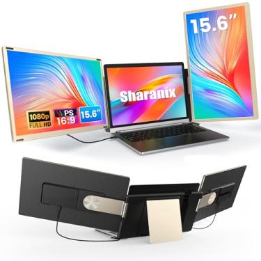 Imagem de sharanix Extensor de tela de laptop atualizado, monitor triplo portátil de 15,6 polegadas para laptop de 13 a 17,3 polegadas com tela IPS FHD 1080P, monitor estendido removível compatível com Mac,