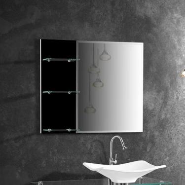 Imagem de Armario Para Banheiro Espelheira City Detalhe Em Vidro 67,5cm Branco Preto