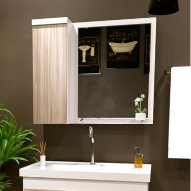 Imagem de Armario Para Banheiro Espelheira Veneza Com Compartimento Lateral 58cm Branco Maple