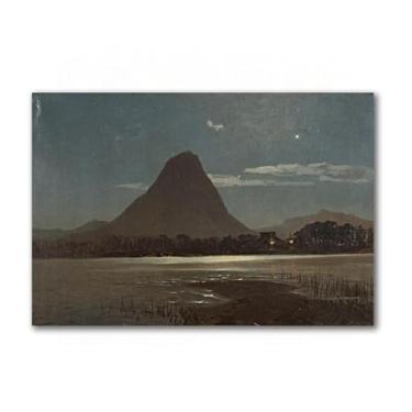 Imagem de LTY ADHML Saltzman.apan, lago interior com templo iluminado na costa e vulcânica. Reprodução de pinturas famosas. Arte de parede em tela. Imagem para decoração de casa 50 x 75 cm sem moldura