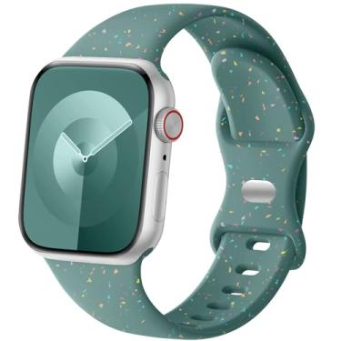 Imagem de Wepro Pulseira esportiva de silicone para Apple Watch Ultra 2 de 49 mm, 10, 46 mm e SE de 44 mm, série 9, 45 mm e 42 mm de 49 mm, 6, 5, 4, 3, 2 e 1, com flocos coloridos, respirável, impermeável,