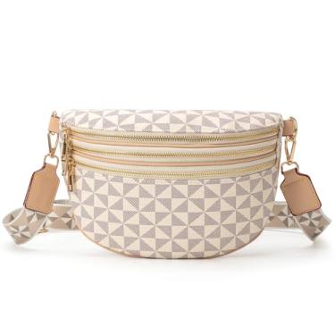 Imagem de LBiayion Pequena bolsa tiracolo feminina – Pochete de couro vegano com alça ajustável – bolsa de peito moderna para viagens, Bb-branco, Small, Alça transversal moderna