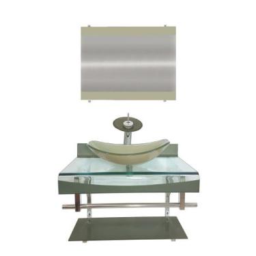 Imagem de Gabinete de vidro 60cm curvado duplo inox cuba oval champanhe - EKASA