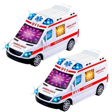 Imagem de Kit 2 Ambulância Brinquedo Infantil Luzes Sirene Bate Volta - Toy King