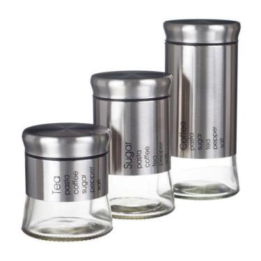 Imagem de Kit Porta Condimentos Aço Inox e vidro Mantimentos - Clink