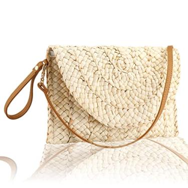 Imagem de Buric Bolsas clutch de palha para mulheres, bolsas transversais de palha, bolsas transversais, retrô, bolsas de praia, Bege, One Size