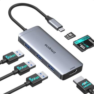 Imagem de Adaptador USB C Hub para MacBook Air, USB C HDMI Dongle para MacBook Pro, adaptador USB C HDMI multiportas 6 em 1 conversor Mac com 4K HDMI, 3 USB 3.0, SD/TF para Dell XPS, HP, Surface e outros dispositivos tipo C