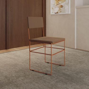 Imagem de Cadeira De Jantar Industrial Estofada Veludo Marrom Base Cobre Vitoria Marrom