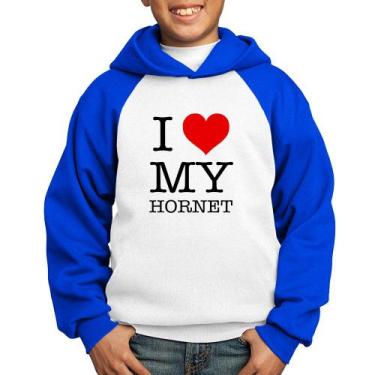 Imagem de Moletom Infantil I Love My Hornet - Foca na Moda, Branco, Azul, 4