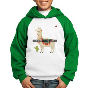 Imagem de Moletom Infantil No Drama Yes Llama - Foca na Moda, Branco, Verde, 14