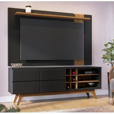 Imagem de Painel Para Tv 70 Polegadas e Bancada com Nicho Adega Preto Fosco Noce