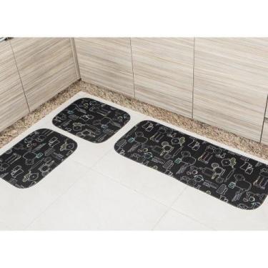 Imagem de Tapete de Cozinha Jogo 3 Peças Emborrachado Antiderrapante - Tecil